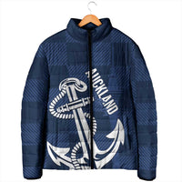 New Zealand Auckland Football Custom Padded Jacket Navy Blue City Anchor Sky Tower Symbol LT14 - Polynesian Pride