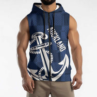 New Zealand Auckland Football Custom Sleeveless Zip Hoodie Navy Blue City Anchor Sky Tower Symbol LT14 - Polynesian Pride