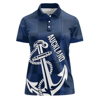 New Zealand Auckland Football Custom Women Polo Shirt Navy Blue City Anchor Sky Tower Symbol LT14 Female Navy Blue - Polynesian Pride