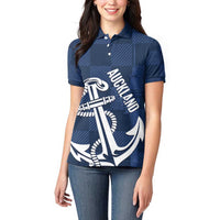 New Zealand Auckland Football Custom Women Polo Shirt Navy Blue City Anchor Sky Tower Symbol - Polynesian Pride