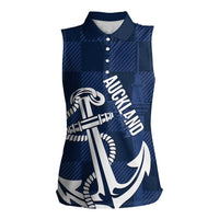 New Zealand Auckland Football Custom Women Sleeveless Polo Shirt Navy Blue City Anchor Sky Tower Symbol LT14 Female Navy Blue - Polynesian Pride