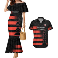 Custom New Caledonia Football Couples Matching Mermaid Dress and Hawaiian Shirt Allez Les Cagous Polynesian Pattern LT14 Black - Polynesian Pride
