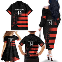 Custom New Caledonia Football Family Matching Off The Shoulder Long Sleeve Dress and Hawaiian Shirt Allez Les Cagous Polynesian Pattern LT14 - Polynesian Pride