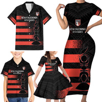 Custom New Caledonia Football Family Matching Short Sleeve Bodycon Dress and Hawaiian Shirt Allez Les Cagous Polynesian Pattern LT14 - Polynesian Pride