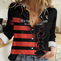 Custom New Caledonia Football Women Casual Shirt Allez Les Cagous Polynesian Pattern LT14 Female Black - Polynesian Pride