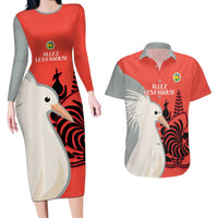Custom Nouvelle-Caledonie Football Couples Matching Long Sleeve Bodycon Dress and Hawaiian Shirt Allez Les Cagous Simple Style LT14 Red - Polynesian Pride