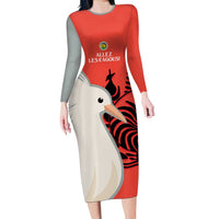 Custom Nouvelle-Caledonie Football Family Matching Long Sleeve Bodycon Dress and Hawaiian Shirt Allez Les Cagous Simple Style LT14 Mom's Dress Red - Polynesian Pride