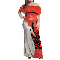 Custom Nouvelle-Caledonie Football Family Matching Off Shoulder Maxi Dress and Hawaiian Shirt Allez Les Cagous Simple Style LT14 Mom's Dress Red - Polynesian Pride