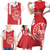 Custom Tahiti Football Family Matching Short Sleeve Bodycon Dress and Hawaiian Shirt Go Toa Aito LT14 - Polynesian Pride