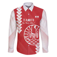 Custom Tahiti Football Family Matching Summer Maxi Dress and Hawaiian Shirt Go Toa Aito LT14 Dad's Shirt - Long Sleeve Red - Polynesian Pride