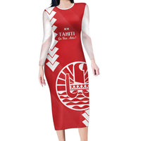 Custom Tahiti Football Long Sleeve Bodycon Dress Go Toa Aito LT14 Long Dress Red - Polynesian Pride