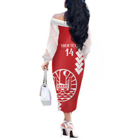 Custom Tahiti Football Off The Shoulder Long Sleeve Dress Go Toa Aito LT14 - Polynesian Pride
