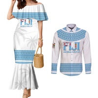 Custom Fiji Tapa Football Couples Matching Mermaid Dress and Long Sleeve Button Shirt Go Bula Boy! LT14 White - Polynesian Pride