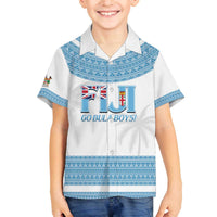 Custom Fiji Tapa Football Family Matching Off The Shoulder Long Sleeve Dress and Hawaiian Shirt Go Bula Boy! LT14 Son's Shirt White - Polynesian Pride