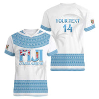 Custom Fiji Tapa Football Women V-Neck T-Shirt Go Bula Boy! LT14 - Polynesian Pride