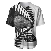 New Zealand Silver Fern Curling Personalised Baseball Jersey Aotearoa Kiwi Ponga Black White Version - Polynesian Pride