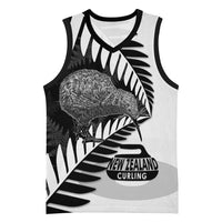 New Zealand Silver Fern Curling Personalised Basketball Jersey Aotearoa Kiwi Ponga Black White Version LT14 Unisex Black - Polynesian Pride