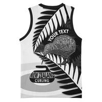 New Zealand Silver Fern Curling Personalised Basketball Jersey Aotearoa Kiwi Ponga Black White Version LT14 - Polynesian Pride