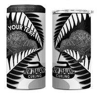 New Zealand Silver Fern Curling Personalised 4 in 1 Can Cooler Tumbler Aotearoa Kiwi Ponga Black White Version LT14 One Size: 16 oz Black - Polynesian Pride