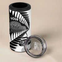 New Zealand Silver Fern Curling Personalised 4 in 1 Can Cooler Tumbler Aotearoa Kiwi Ponga Black White Version LT14 - Polynesian Pride