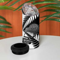 New Zealand Silver Fern Curling Personalised 4 in 1 Can Cooler Tumbler Aotearoa Kiwi Ponga Black White Version LT14 - Polynesian Pride