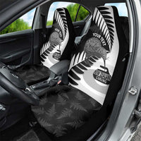 New Zealand Silver Fern Curling Personalised Car Seat Cover Aotearoa Kiwi Ponga Black White Version LT14 - Polynesian Pride