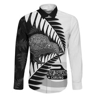 New Zealand Silver Fern Curling Personalised Family Matching Short Sleeve Bodycon Dress and Hawaiian Shirt Aotearoa Kiwi Ponga Black White Version LT14 Dad's Shirt - Long Sleeve Black - Polynesian Pride