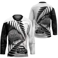 New Zealand Silver Fern Curling Personalised Hockey Jersey Aotearoa Kiwi Ponga Black White Version LT14 - Polynesian Pride