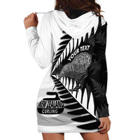 New Zealand Silver Fern Curling Personalised Hoodie Dress Aotearoa Kiwi Ponga Black White Version LT14 - Polynesian Pride
