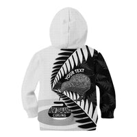 New Zealand Silver Fern Curling Personalised Kid Hoodie Aotearoa Kiwi Ponga Black White Version LT14 - Polynesian Pride