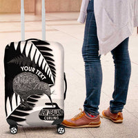New Zealand Silver Fern Curling Personalised Luggage Cover Aotearoa Kiwi Ponga Black White Version - Polynesian Pride