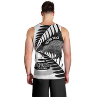 New Zealand Silver Fern Curling Personalised Men Tank Top Aotearoa Kiwi Ponga Black White Version - Polynesian Pride