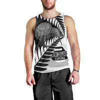 New Zealand Silver Fern Curling Personalised Men Tank Top Aotearoa Kiwi Ponga Black White Version - Polynesian Pride