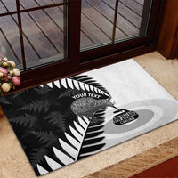 New Zealand Silver Fern Curling Personalised Rubber Doormat Aotearoa Kiwi Ponga Black White Version - Polynesian Pride