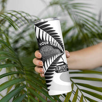 New Zealand Silver Fern Curling Personalised Skinny Tumbler Aotearoa Kiwi Ponga Black White Version LT14 - Polynesian Pride