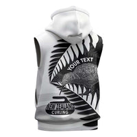 New Zealand Silver Fern Curling Personalised Sleeveless Zip Hoodie Aotearoa Kiwi Ponga Black White Version LT14 - Polynesian Pride