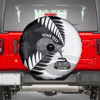 New Zealand Silver Fern Curling Personalised Spare Tire Cover Aotearoa Kiwi Ponga Black White Version LT14 - Polynesian Pride