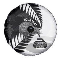 New Zealand Silver Fern Curling Personalised Spare Tire Cover Aotearoa Kiwi Ponga Black White Version LT14 - Polynesian Pride