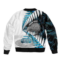 New Zealand Silver Fern Curling Personalised Bomber Jacket Aotearoa Kiwi Ponga Paua Shell Version - Polynesian Pride