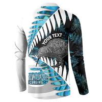 New Zealand Silver Fern Curling Personalised Button Sweatshirt Aotearoa Kiwi Ponga Paua Shell Version - Polynesian Pride
