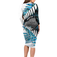 New Zealand Silver Fern Curling Personalised Family Matching Long Sleeve Bodycon Dress and Hawaiian Shirt Aotearoa Kiwi Ponga Paua Shell Version LT14 - Polynesian Pride