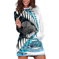 New Zealand Silver Fern Curling Personalised Hoodie Dress Aotearoa Kiwi Ponga Paua Shell Version LT14 Black - Polynesian Pride