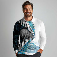 New Zealand Silver Fern Curling Personalised Long Sleeve Polo Shirt Aotearoa Kiwi Ponga Paua Shell Version LT14 - Polynesian Pride