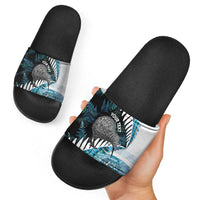 New Zealand Silver Fern Curling Personalised Slide Sandals Aotearoa Kiwi Ponga Paua Shell Version - Polynesian Pride
