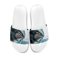 New Zealand Silver Fern Curling Personalised Slide Sandals Aotearoa Kiwi Ponga Paua Shell Version - Polynesian Pride