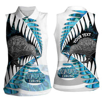 New Zealand Silver Fern Curling Personalised Women Sleeveless Polo Shirt Aotearoa Kiwi Ponga Paua Shell Version LT14 - Polynesian Pride