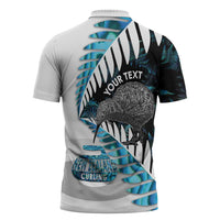 New Zealand Silver Fern Curling Personalised Zipper Polo Shirt Aotearoa Kiwi Ponga Paua Shell Version LT14 - Polynesian Pride
