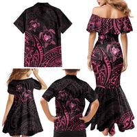 Pink Black Polynesia Floral Sea Turtle Family Matching Mermaid Dress and Hawaiian Shirt LT14 - Polynesian Pride