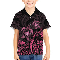 Pink Black Polynesia Floral Sea Turtle Family Matching Off Shoulder Maxi Dress and Hawaiian Shirt LT14 Son's Shirt Black - Polynesian Pride
