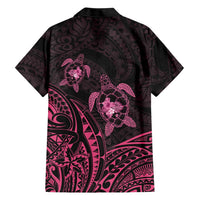 Pink Black Polynesia Floral Sea Turtle Family Matching Off Shoulder Short Dress and Hawaiian Shirt LT14 - Polynesian Pride